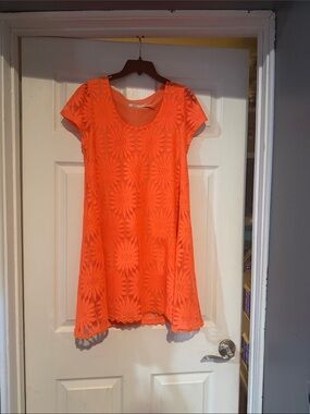 Kimchi Blue Bright Orange Lace Midi Dress